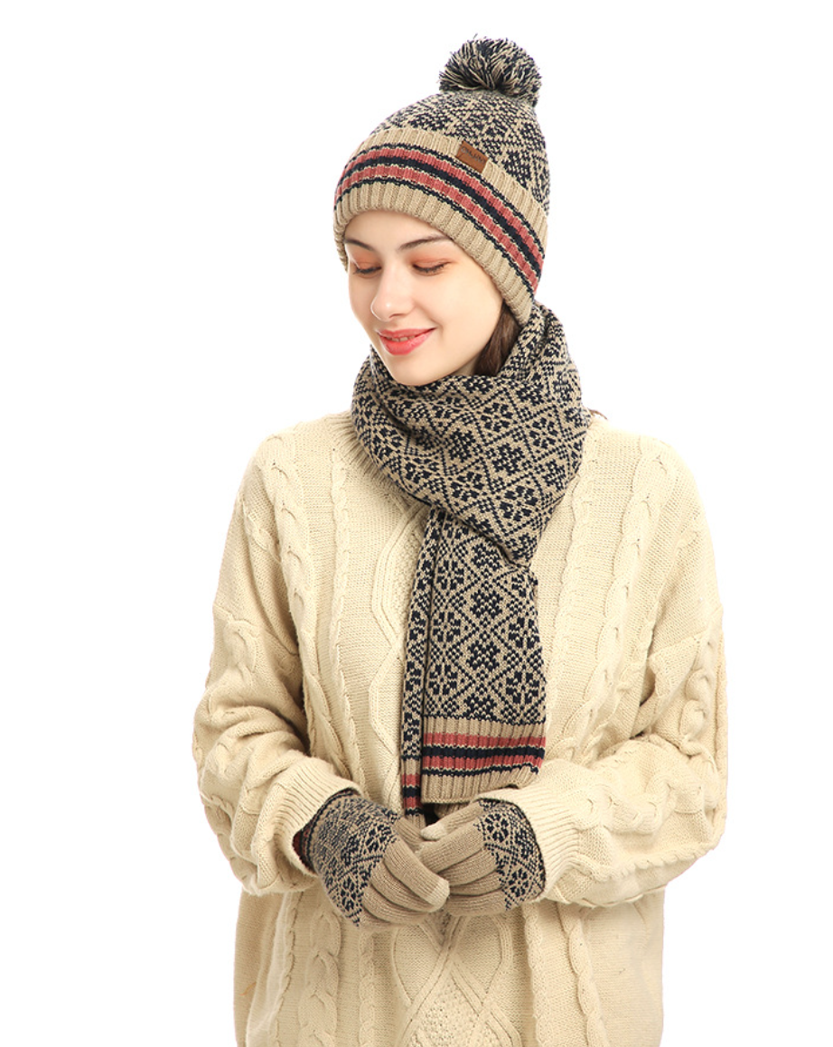 Вязаный шарф WoolWarm Hat Шарф Перчатки 3 шт. Наборы для женщин